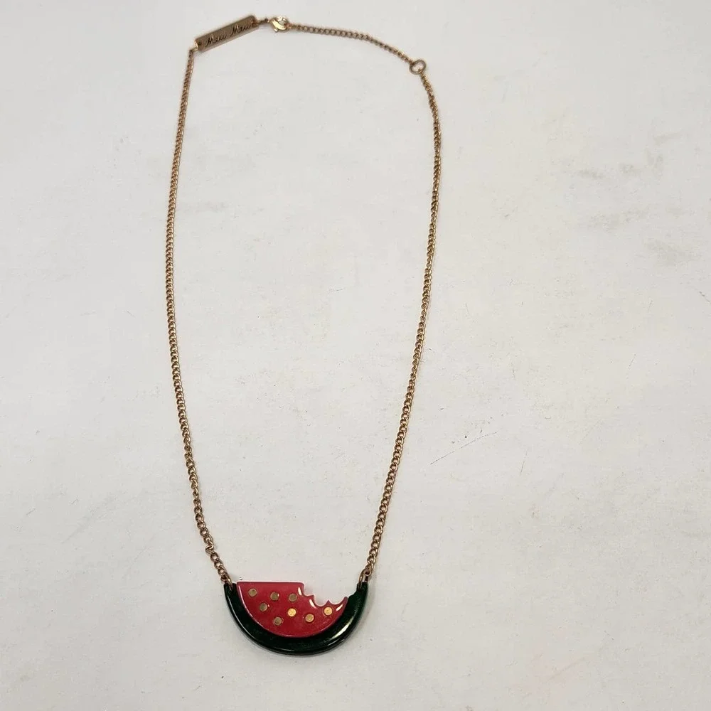 Meri Meri Watermelon Gold Tone Chain Necklace Acrylic Fruit Pendant Summer - Picture 3 of 5